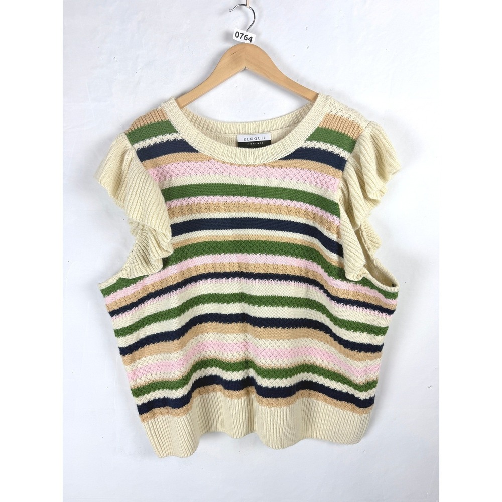2/$30 Eloquii Elements Multicolor Striped Ruffle Sleeve Knit Sweater Top 26/28